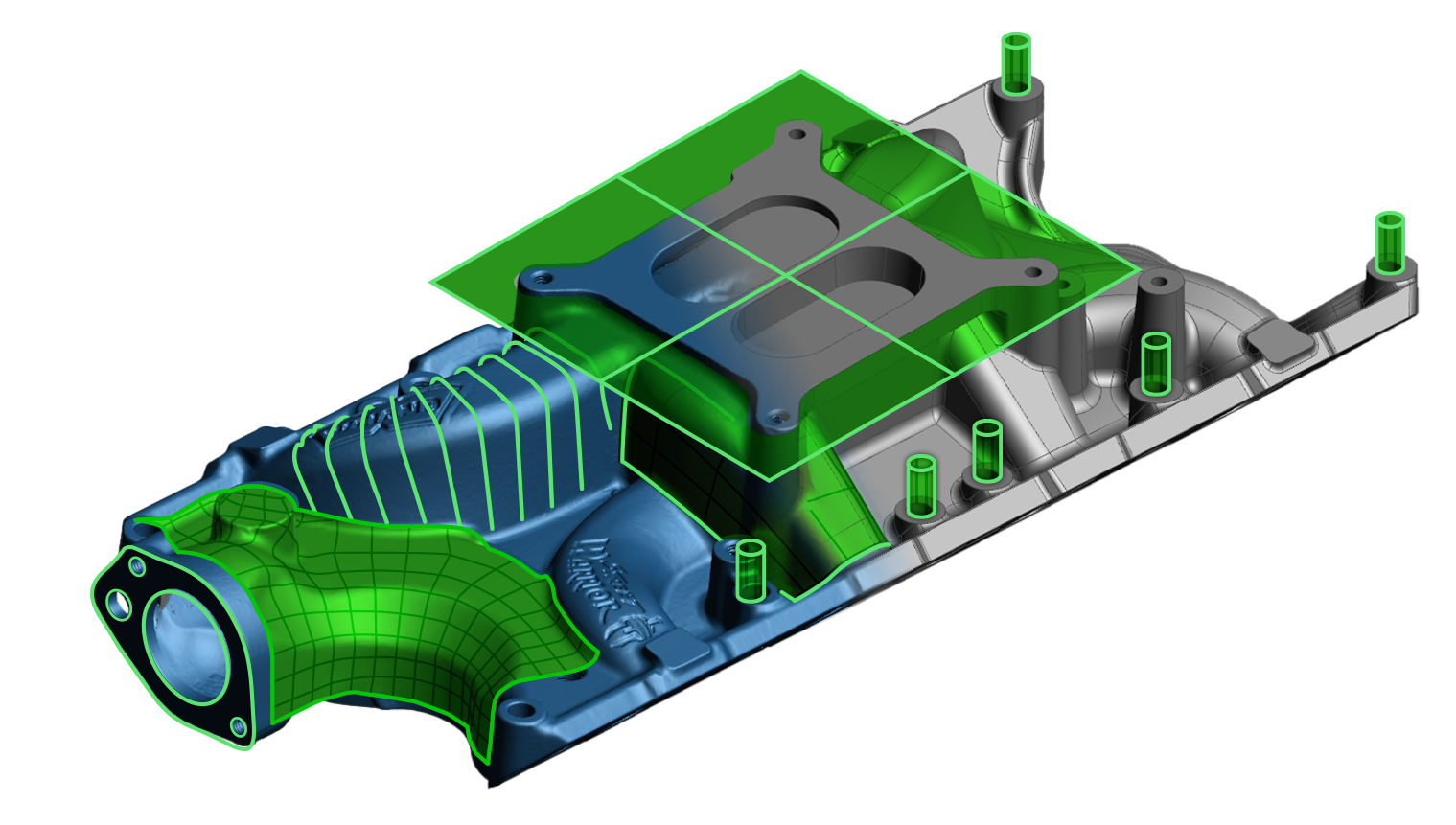 Ansaugkrümmer mit Mess-Overlay (CAD-Vergleich)